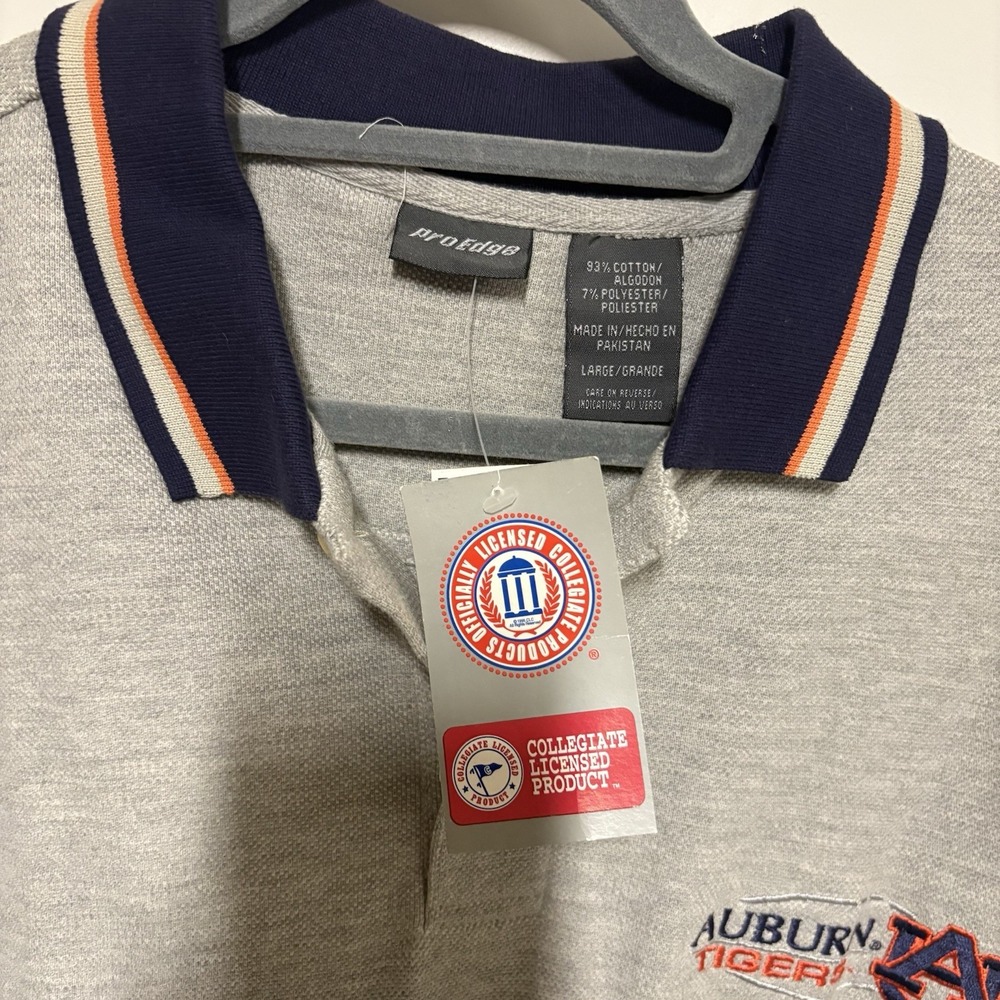 Auburn Tigers Pro Edge Gray Polo Collared Shirt Size Large Football Basketball